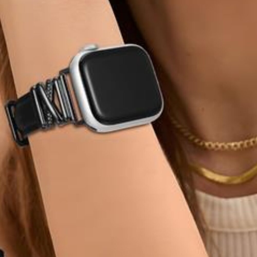 NEW Black Leather Slim Fashion Apple Watch Band - Picture 2 of 6